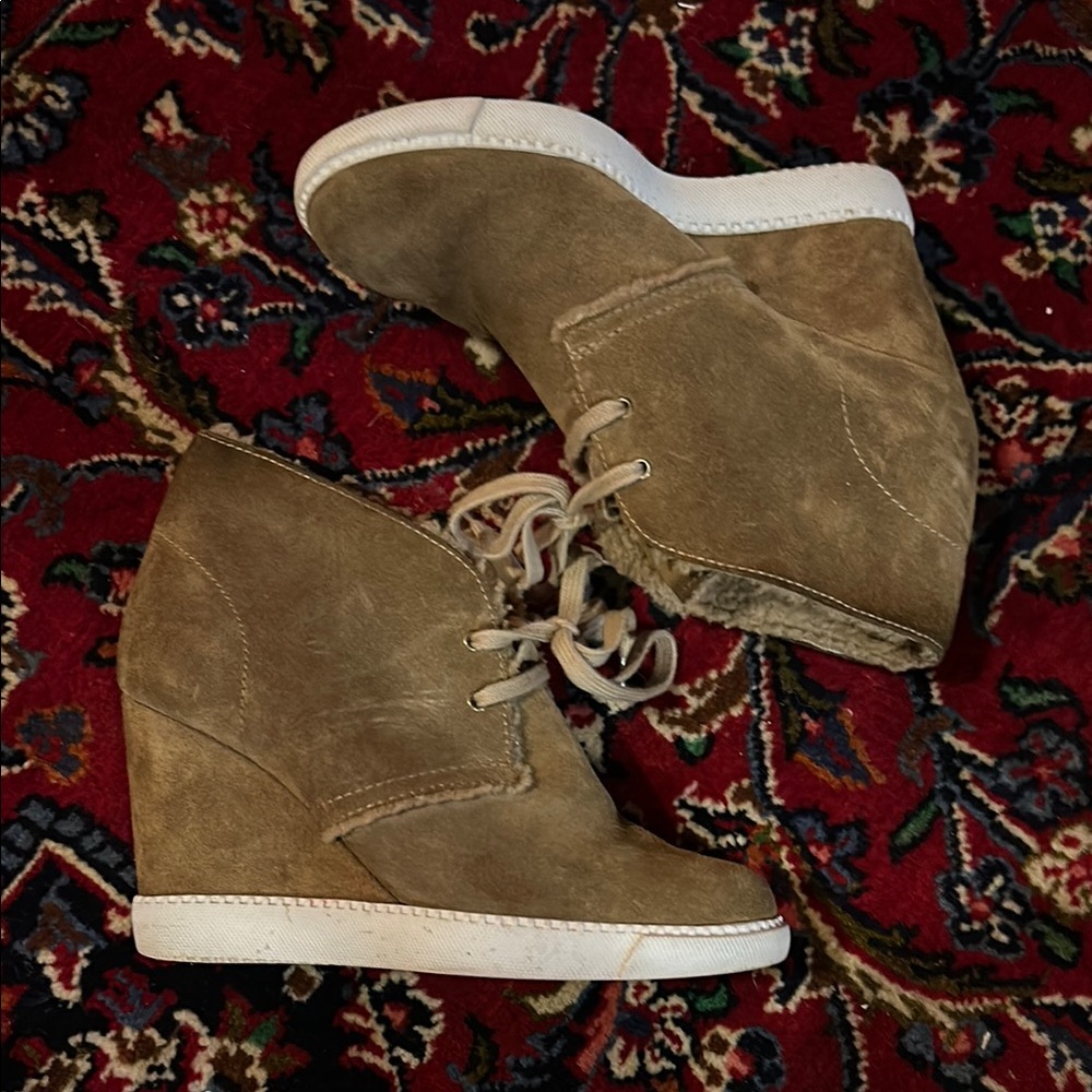 See By Chloe Tan and White Wedge Booties